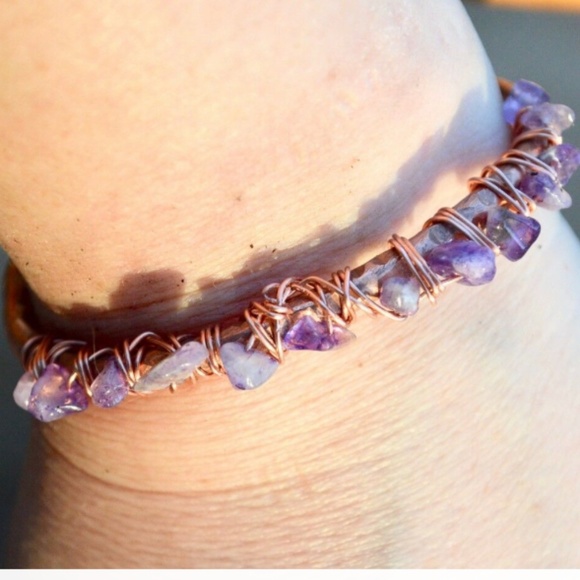 Genuine Amethyst Copper Gemstone Cuff Bracelet - Picture 4 of 6